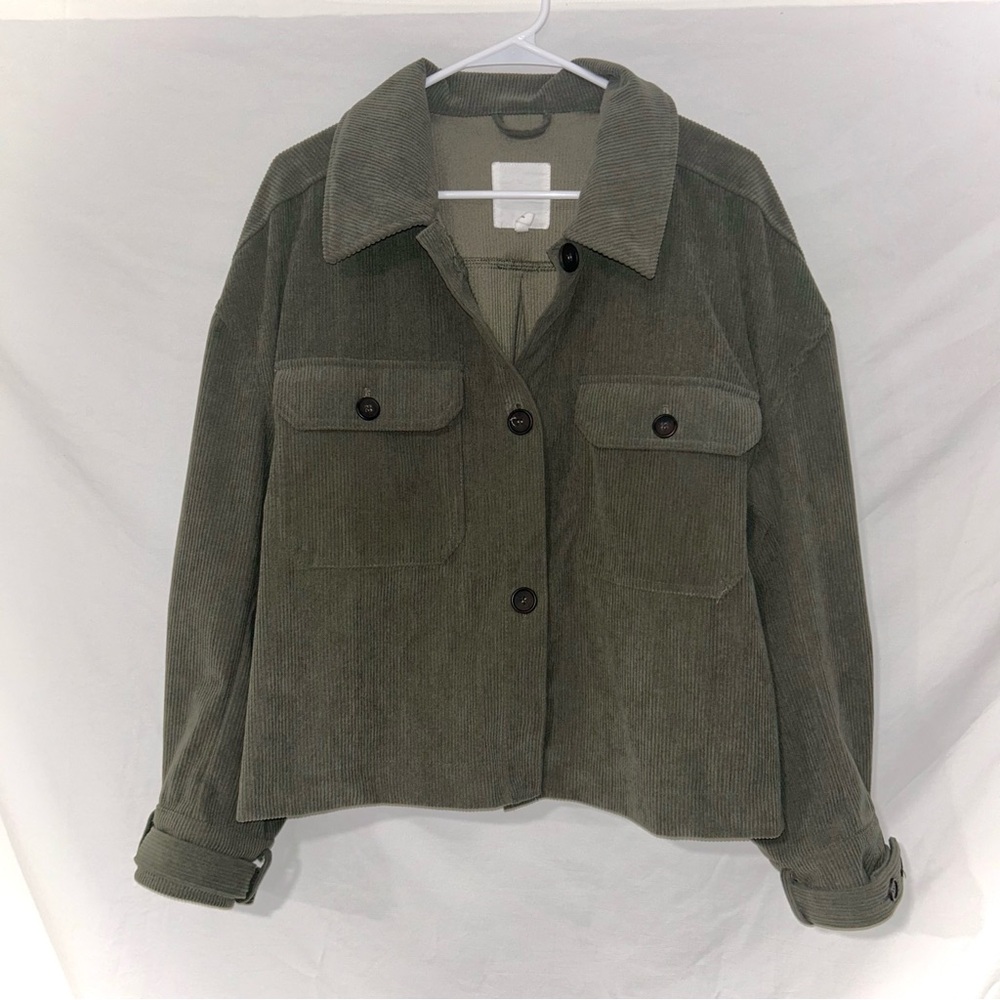 Avec Les Filles Olive Green Corduroy Shacket Jacket